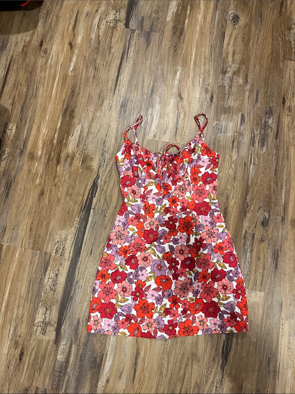 Beginning Boutique Red & Pink Floral Tie-Front Mini Dress